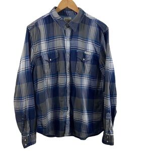 Lucky Brand Plaid Pearl Snap Front Western Flannel Feel Soft Men's Shirt Sz L